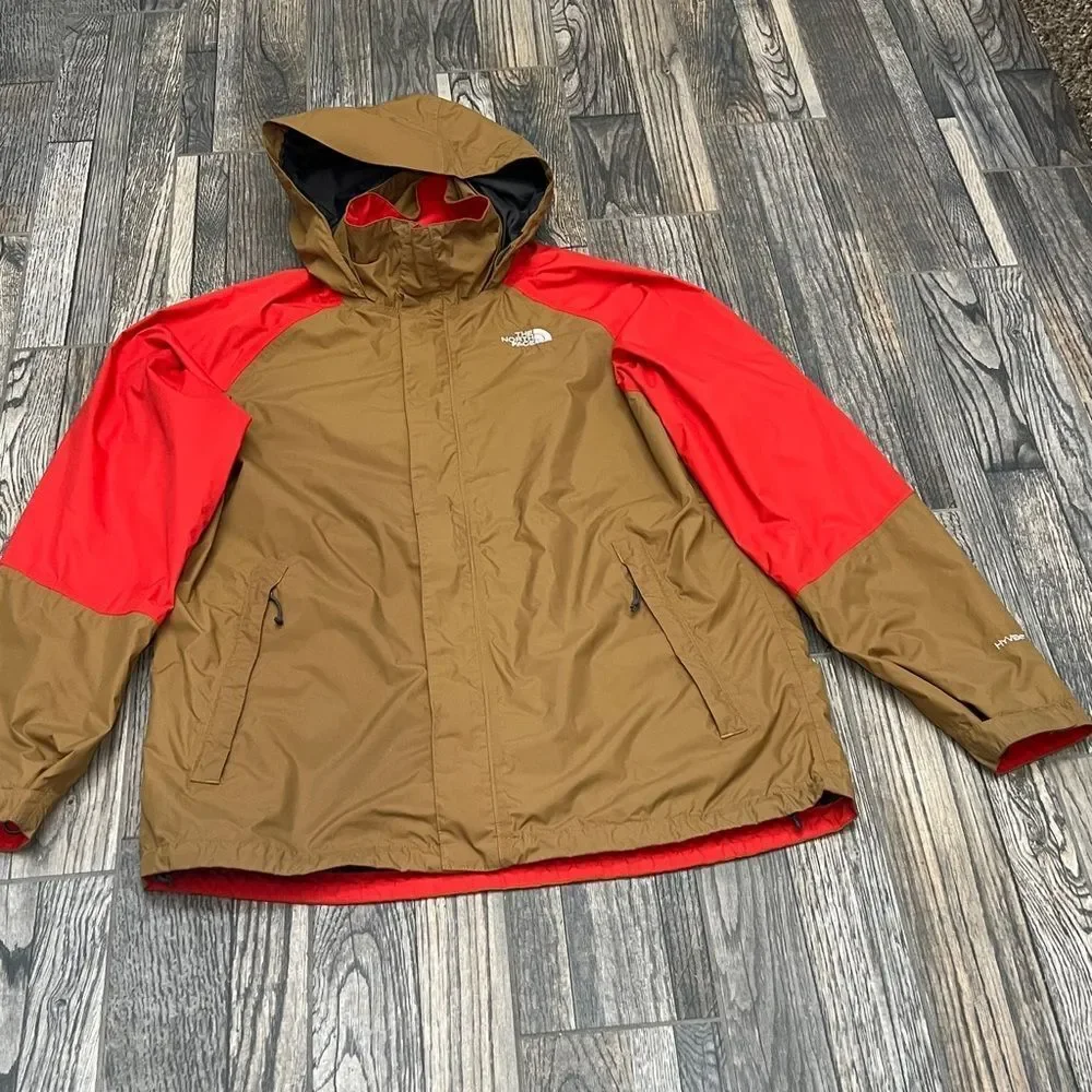 🔥🔥 THE NORTH FACE HyVENT Jacket Hooded Men’s Sz Large - Tan & Reddish‎ Orange
